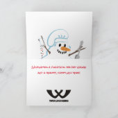 Smeltende sneeuwman chef-kok Kerst kalkoen kampvuu Feestdagen Kaart (Binnen)