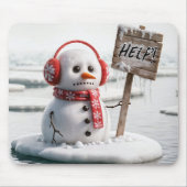 Smeltende sneeuwman op ijsschots met hulp teken muismat (Voorkant)