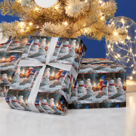 Smeltende Sneeuwmannen Rond een Kampvuur Cadeaupapier
