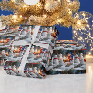 Smeltende Sneeuwmannen Rond een Kampvuur Cadeaupapier