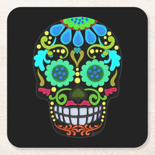 Smeltstijl Suiker Skull Faux Felt Kartonnen Onderzetters (Voorkant)