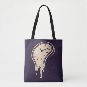 Smelttijd – Surrealistische Klok Kunst op Deep Blu Tote Bag