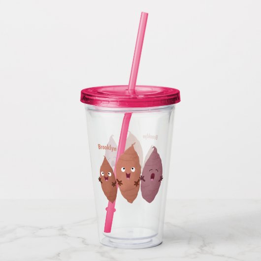 Smeltzingende zoete aardappelen cartoon-groenten acryl drinkbeker (Achterkant)