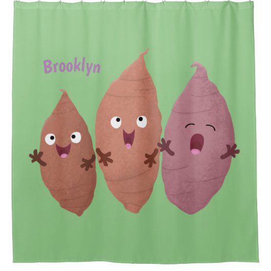 Smeltzingende zoete aardappelen cartoon-groenten douchegordijn (Voorkant)