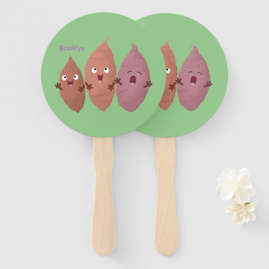 Smeltzingende zoete aardappelen cartoon-groenten handwaaier (Voorkant en achterkant)
