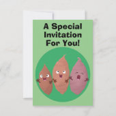 Smeltzingende zoete aardappelen cartoon-groenten kaart (Achterkant)