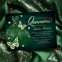 Smerald gouden vlinder jurk Quinceanera