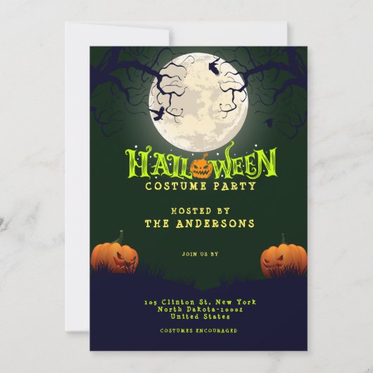 Smeraldgroene Halloween-kostuumfeest Kaart (Voorkant)