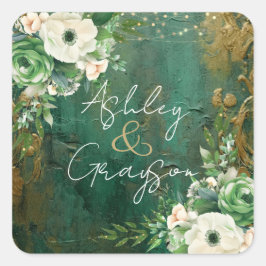 Smeraldgroene Romantische Bloemen Bruiloft Sticker