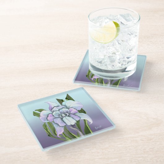 Smeraldo Flower Glazen Onderzetter (Schuin)