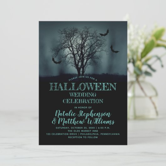 Smerie Tree Bats Halloween bruiloft Kaart (Staand voorkant)