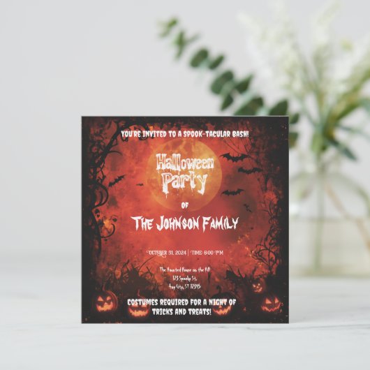 Smerige Rode Halloween Party - Glowing Moon & Jack Kaart (Staand voorkant)