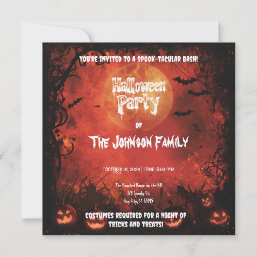 Smerige Rode Halloween Party - Glowing Moon & Jack Kaart (Voorkant)