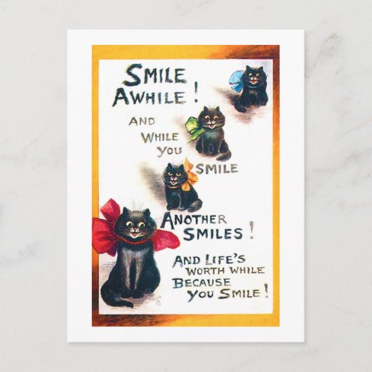 Smile Awhile, Black Cat, Louis Wain Briefkaart (Voorkant)