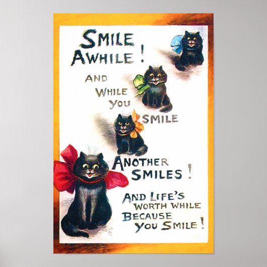 Smile Awhile, Black Cat, Louis Wain Poster (Voorkant)