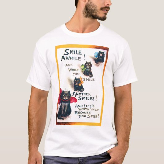 Smile Awhile, Black Cat, Louis Wain T-shirt (Voorkant)