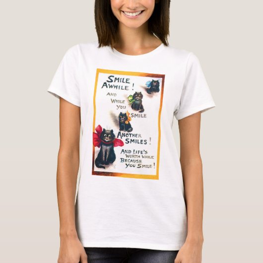 Smile Awhile, Black Cat, Louis Wain T-shirt (Voorkant)