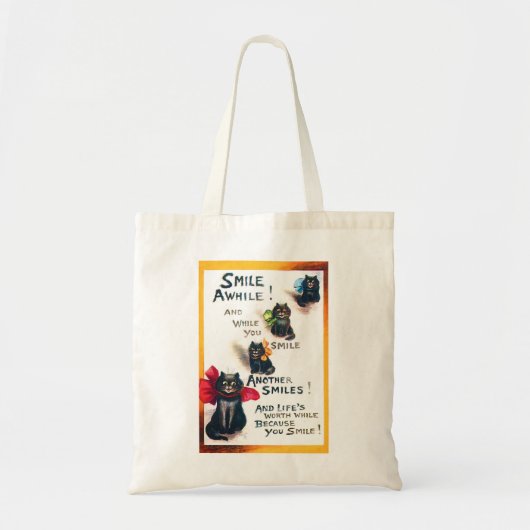 Smile Awhile, Black Cat, Louis Wain Tote Bag (Voorkant)