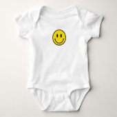 Smile Baby Happy Love Geel Zwart wit Emoji Plezier Romper (Voorkant)