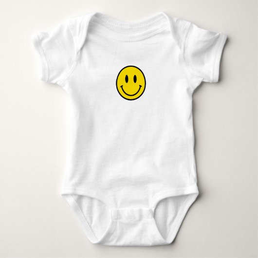 Smile Baby Happy Love Geel Zwart wit Emoji Plezier Romper (Voorkant)