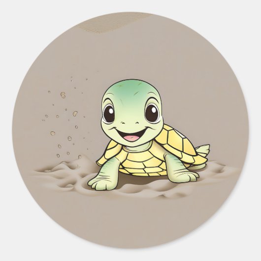 Smile Baby Turtle Ronde Sticker (Voorkant)