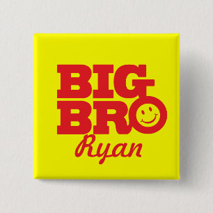 Smile Big Bro met de naam knoppenning in rood en g Vierkante Button 5,1 Cm
