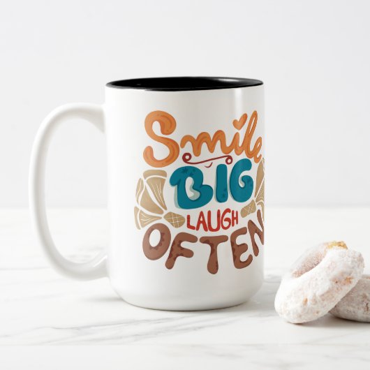 Smile Big Laugh Often Tweekleurige Koffiemok (Met donut)