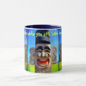 "Smile" Citaat Funny Laughing Teeth Wood Face Foto Mok (Midden)