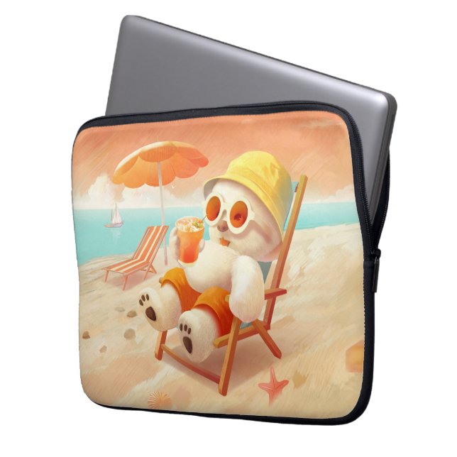Smile Dog - Beach Mode On Laptop Sleeve (Voorkant Links)