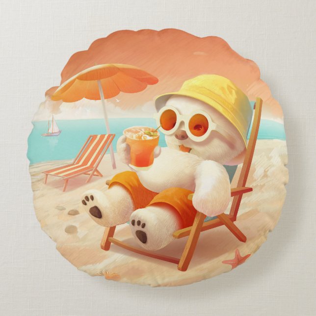 Smile Dog - Beach Mode On Rond Kussen (Voorkant)