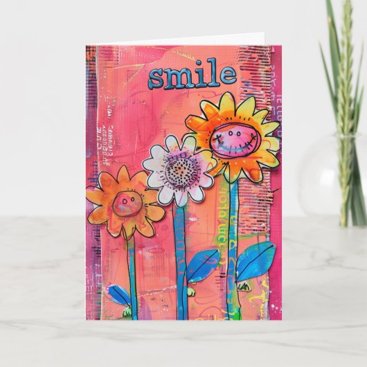 *~**~ SMILE Doodle Art Kleurrijke grillige bloem Bedankkaart (Voorkant)