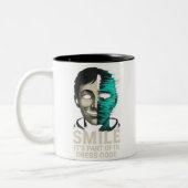 Smile Dress Code Digitale Glitch Tweekleurige Koffiemok (Links)