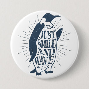 Smile en Wave Penguin Ronde Button 7,6 Cm