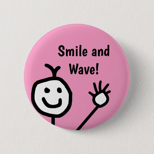 Smile en Wave Pink Happy Ronde Button 5,7 Cm (Voorkant)