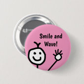 Smile en Wave Pink Happy Ronde Button 5,7 Cm (Voorkant /achterkant)