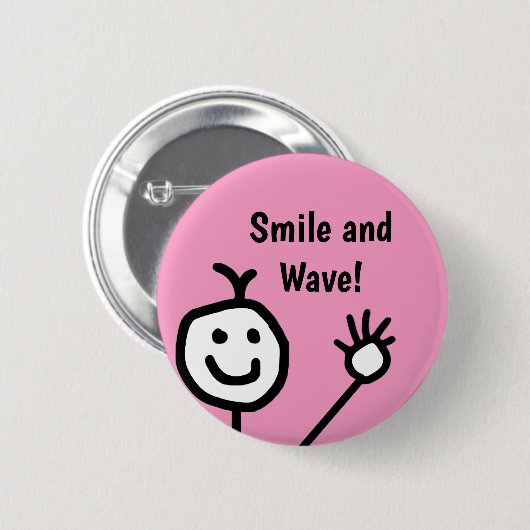 Smile en Wave Pink Happy Ronde Button 5,7 Cm (Voorkant /achterkant)