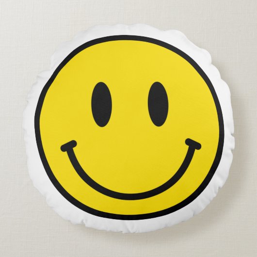 Smile Face Emoji Geel Zwart Wit Happy Fun Rond Kussen (Voorkant)
