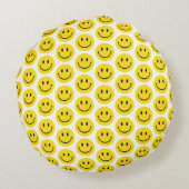 Smile Face Emoji Geel Zwart Wit Happy Fun Rond Kussen (Achterkant)