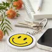 Smile Face Emoji Geel Zwart Wit Happy Fun Sleutelhanger (Voorkant Rechts)