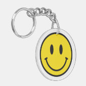 Smile Face Emoji Geel Zwart Wit Happy Fun Sleutelhanger (Voorkant Links)