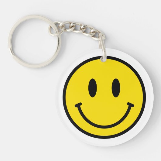 Smile Face Emoji Geel Zwart Wit Happy Fun Sleutelhanger (Voorkant)