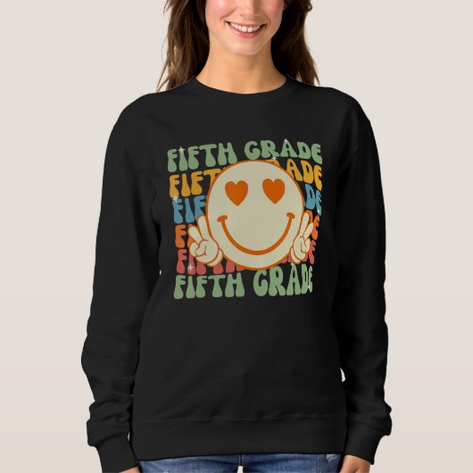 Smile Face Fifth Grade Teacher Retro Groovy Back t Trui (Voorkant)