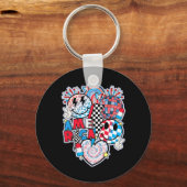 Smile Face Heart Amerikaanse Vlag Vrouwen Mannen 4 Sleutelhanger (Voorkant)