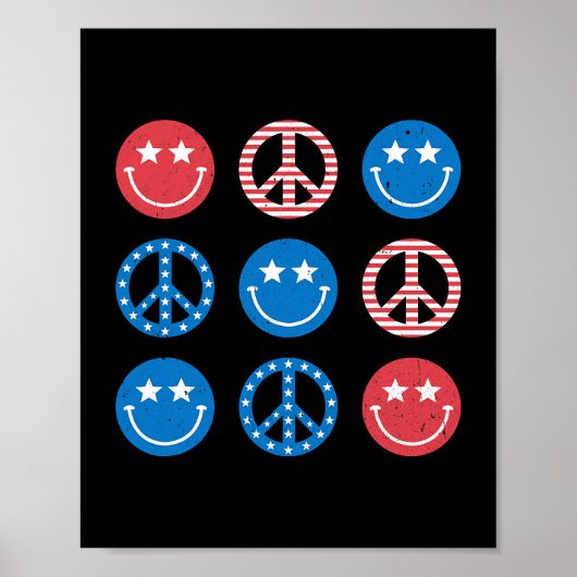 Smile Face Hippie Peace Freedom 4th of July US Fla Poster (Voorkant)