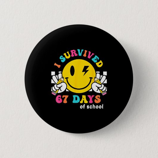Smile Face I Survived 67 Days Of School Ronde Button 5,7 Cm (Voorkant)