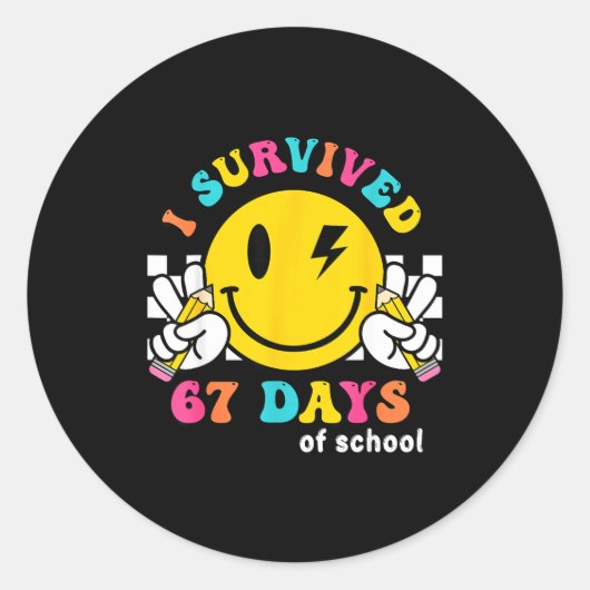 Smile Face I Survived 67 Days Of School  Ronde Sticker (Voorkant)
