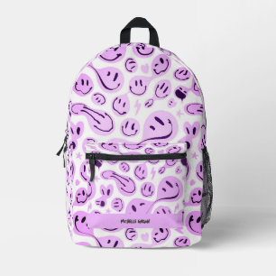 Smile Face Stijlvol Terug naar School Pastel Paars Bedrukte Rugzak