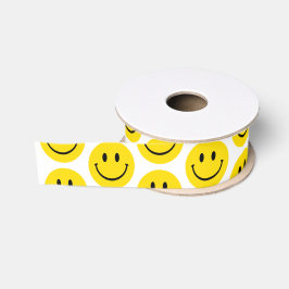 Smile Face Yellow Black White Happy Grosgrain Lint