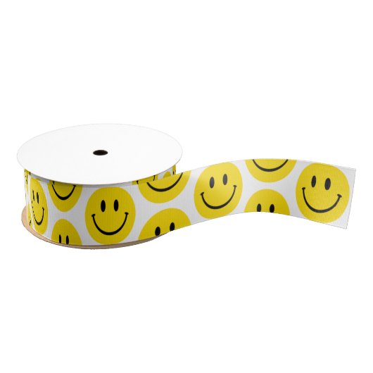 Smile Face Yellow Black White Happy Grosgrain Lint (Spoel)