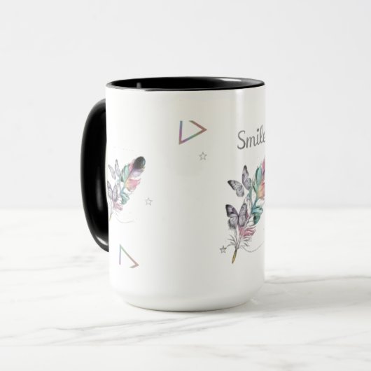 Smile Feather en Butterfly Cup Ontwerp Mok (Voorkant links)